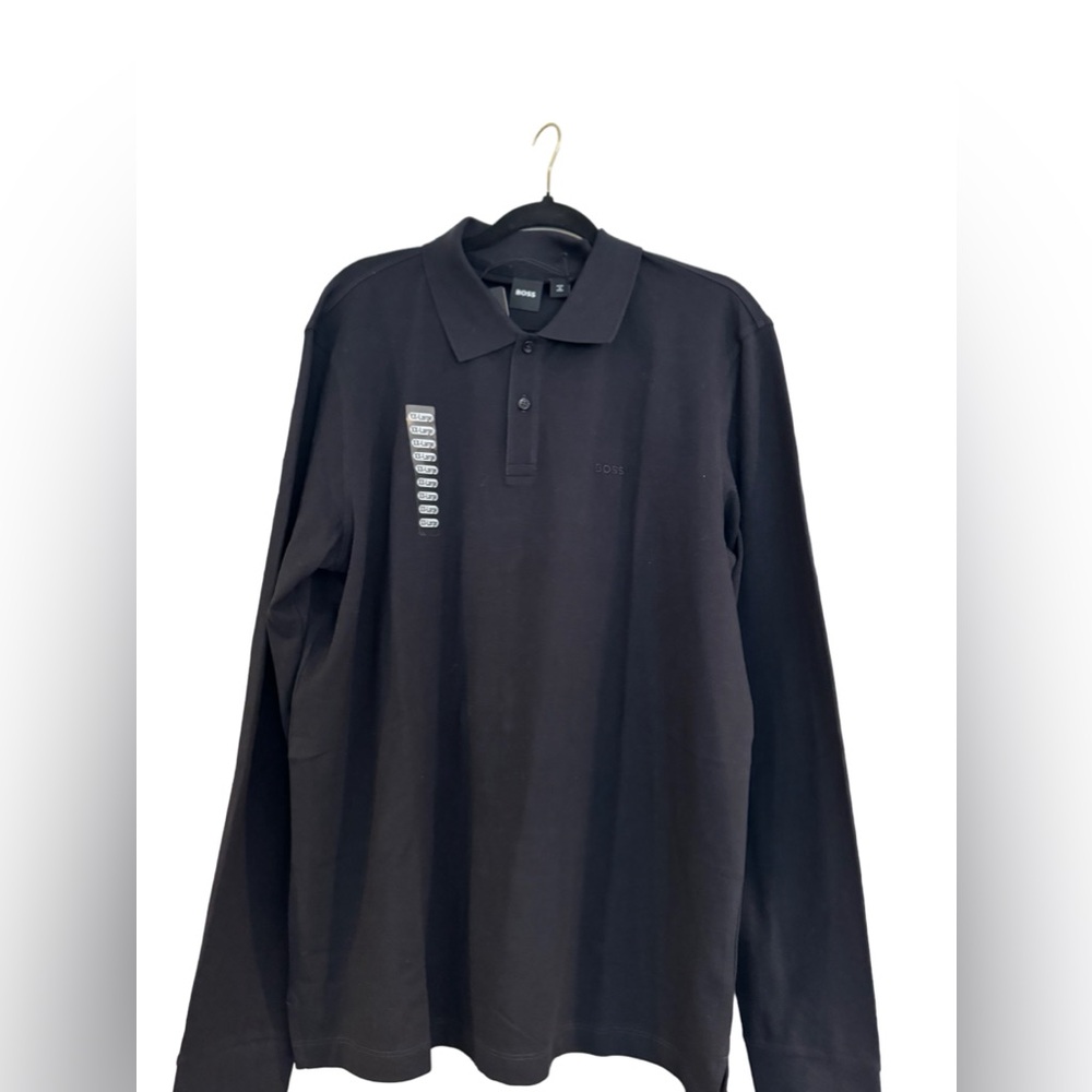 Boss dark blue men’s long sleeve polo nwt